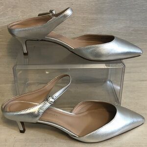 Banana Republic Silver Metallic pointed toe pumps with ankle strap